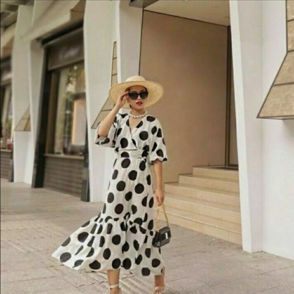 H&M S Lyocell Dress Polka Dot Midi Wrap Blogger